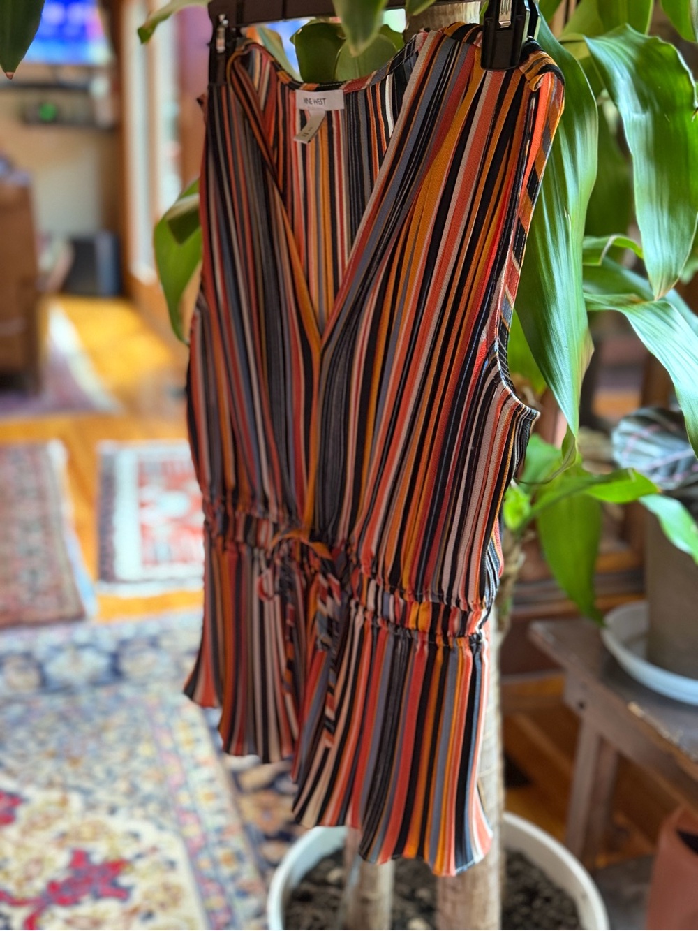 Nine West Striped Sleeveless Peplum Top - Orange, Black & White NWOT - Picture 2 of 6